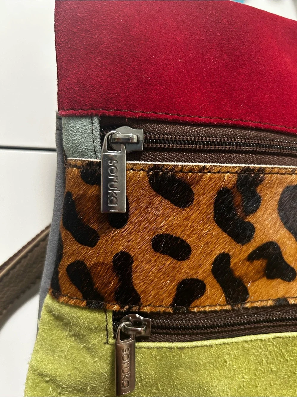 Soruka Louise suede leather Multi-Color Women's Backpack w/Leopard Accent NWT